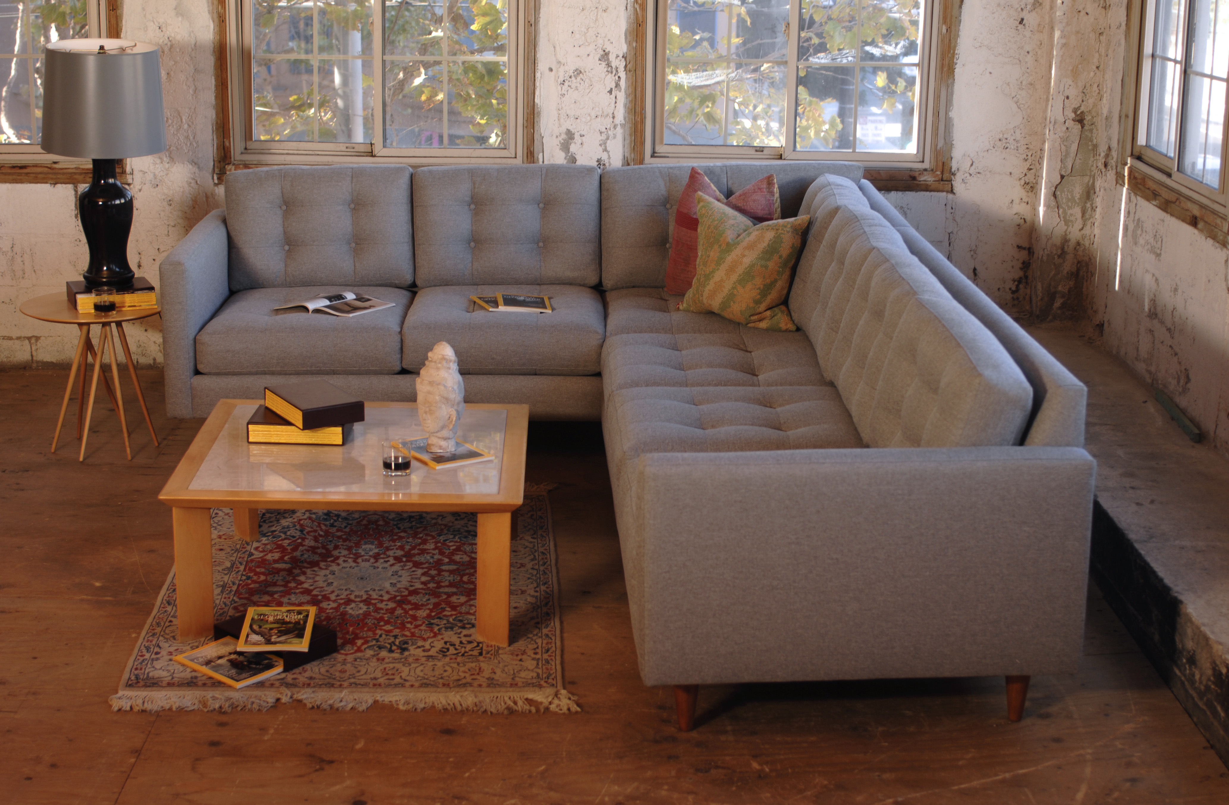 Mission Custom Mid Century Style Sectional Sofa with Return