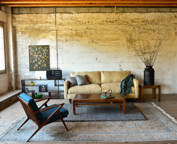 Custom sofa in living room with decor