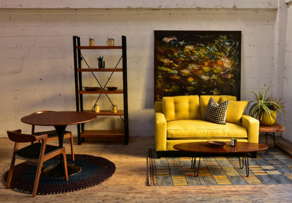 Yellow sofa in living room with decor